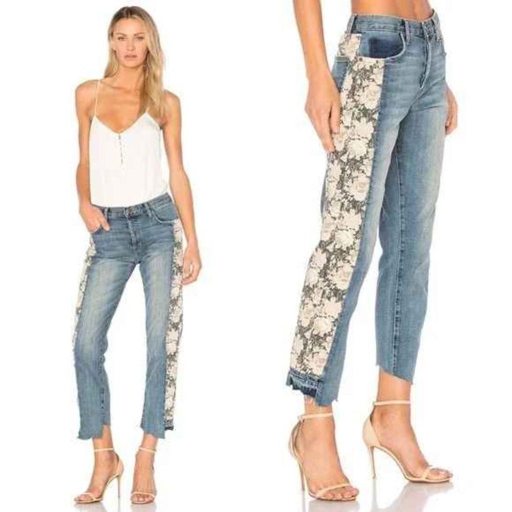 Current/Elliott The Uneven Seamed Original Straight First Love Mixed Floral jean